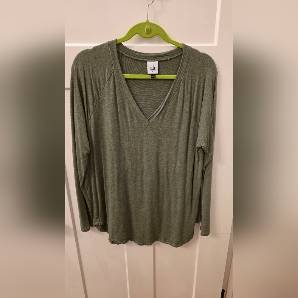 Cabi Sage Green V-Neck Long Sleeve Tee